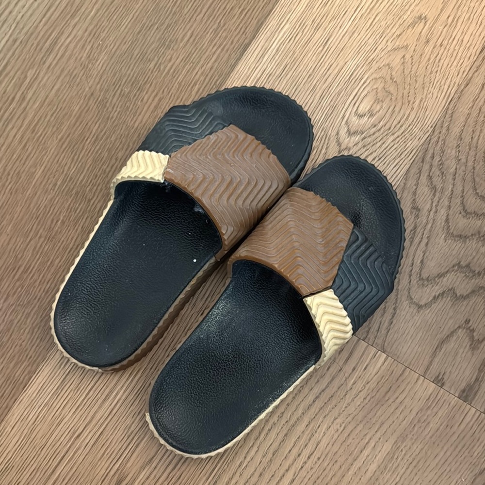 Black and Brown Slide Sandals
